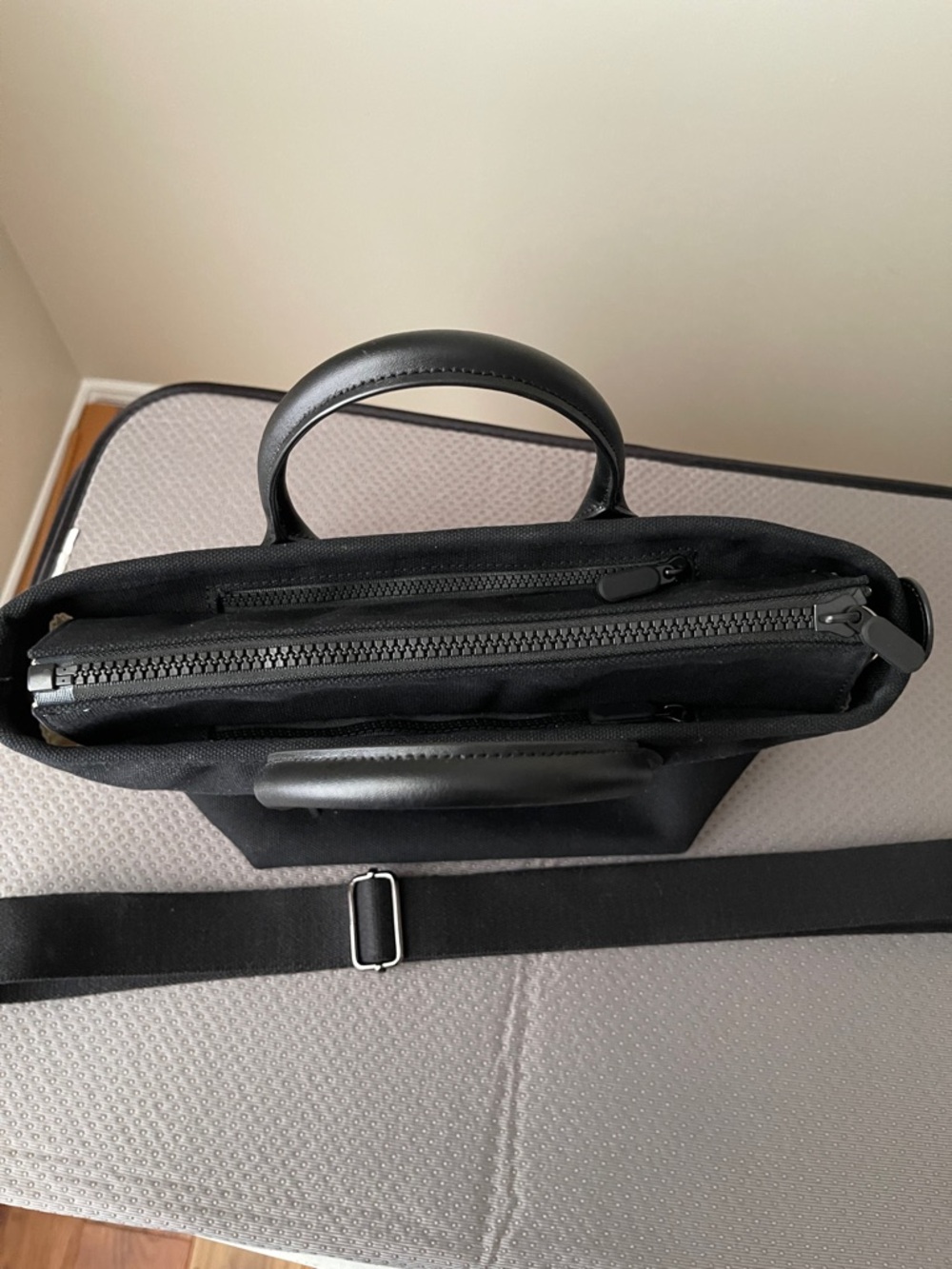Cincha Black Canvas Crossbody Tote with Removable Strap - Picture 9 of 10
